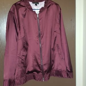 Plum color Lane Bryant ruffle bomber jacket!